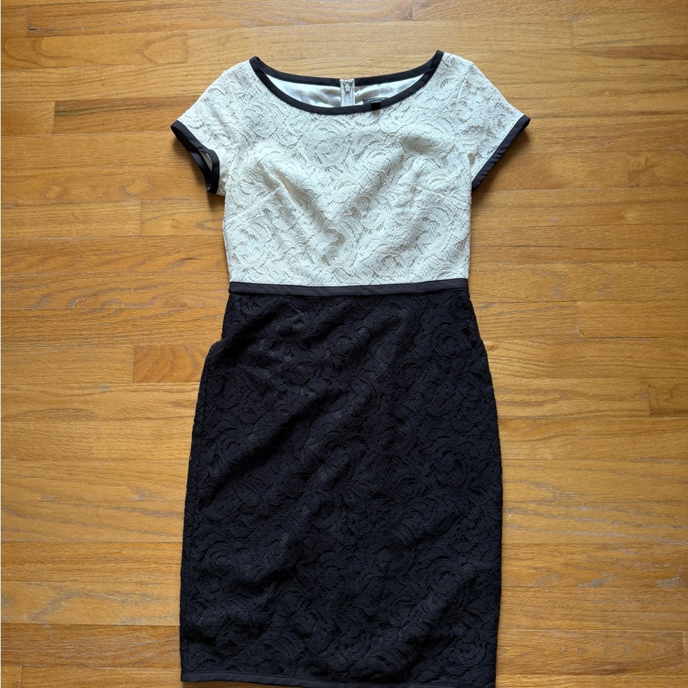 Ann Taylor Black and Cream Lace Midi Dress